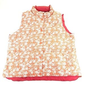 American Eagle Reversible Puffer Vest Red & Orange Floral Down Fill Womens Large